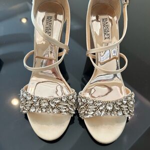 Badgley Mischka Finesse modern crisscross chunky heel evening sandal.